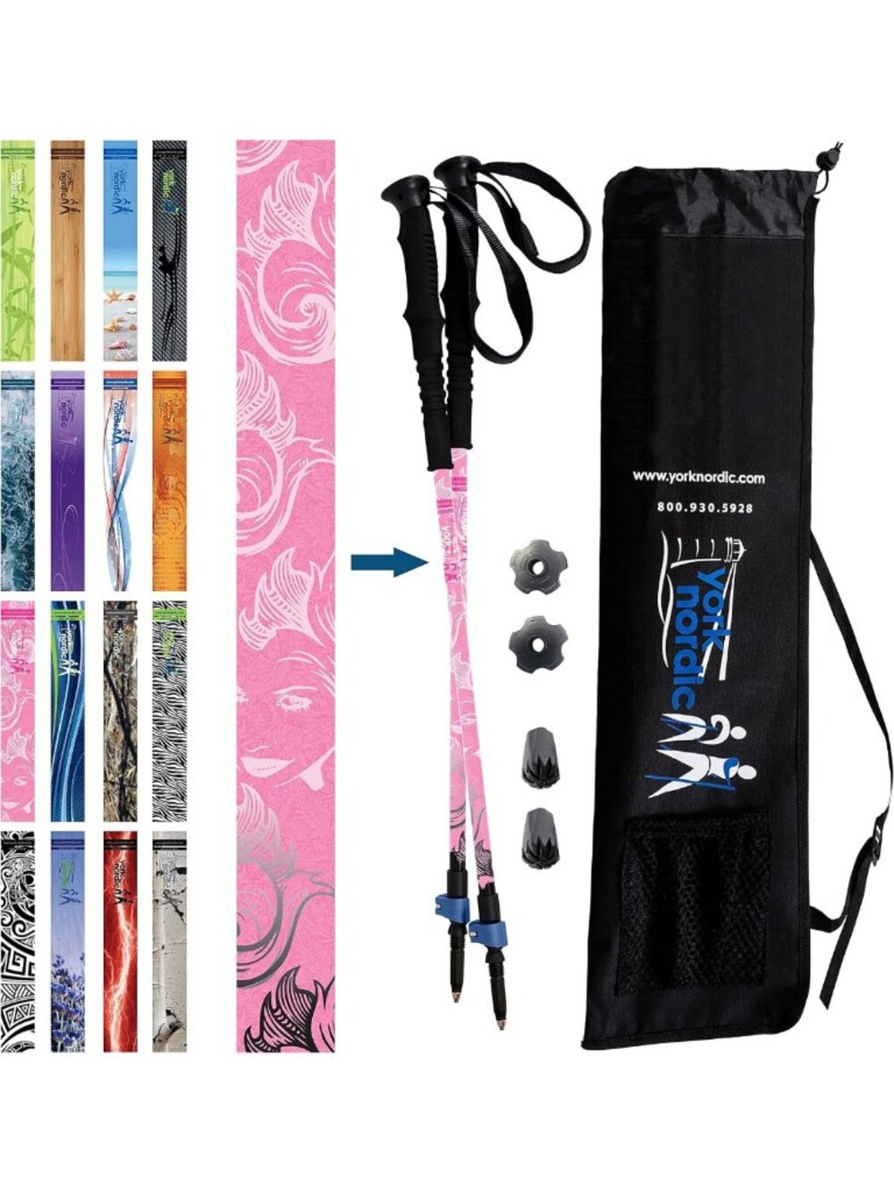Lightweight Adjustable Hiking Poles with Foam Grips & Nordic Strap - 2 Pack